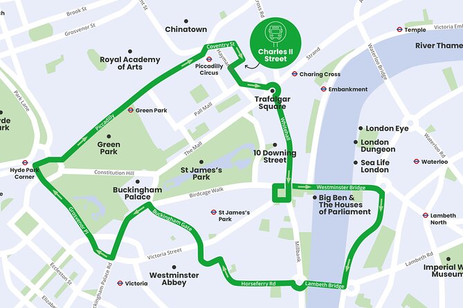 London Tootbus Kids Tour with Bespoke Live Guided Commentary - Charles II Street start point, and why the app helps